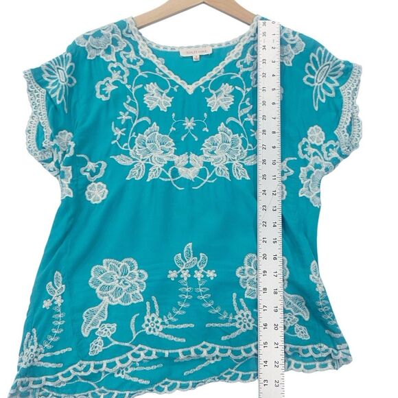 Solitaire Floral Embroidered Festival Boho Chic Turquoise Top Women’s Small - Picture 10 of 11